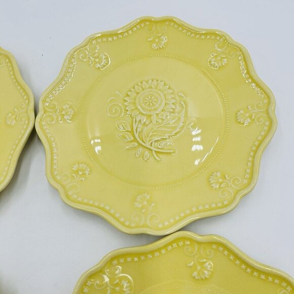 (4) Vera Bradley Sadek SUNFLOWER Salad Dessert Plate 8.25" J. Willfred Yellow - Picture 5 of 7